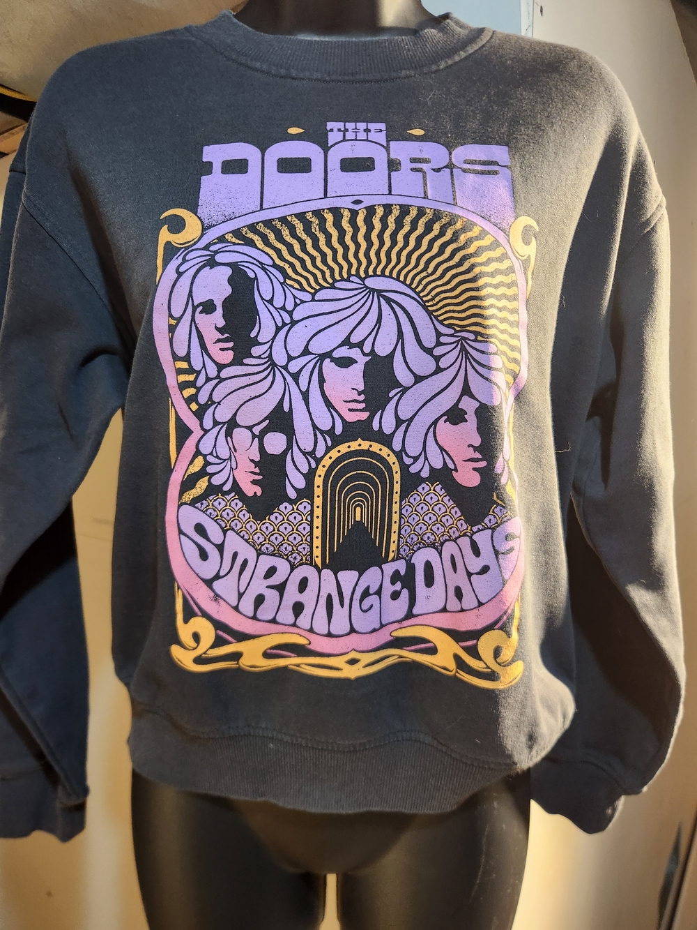 Divided Black Crewneck Sweatshirt with Purple & Gold Psychedelic Print